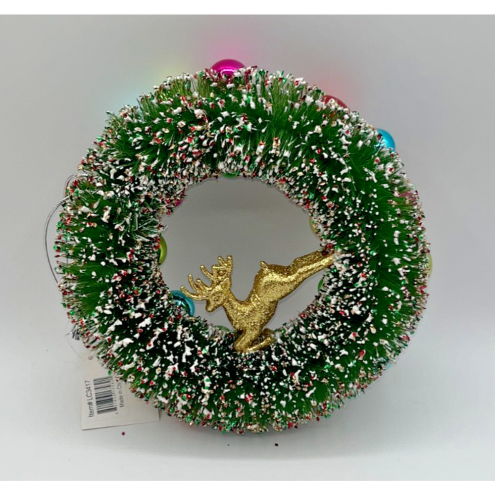 Bethany Lowe Kitschmas Bottle Brush Wreath with Deer 9.75" Out of Stock Unique - Picture 6 of 10